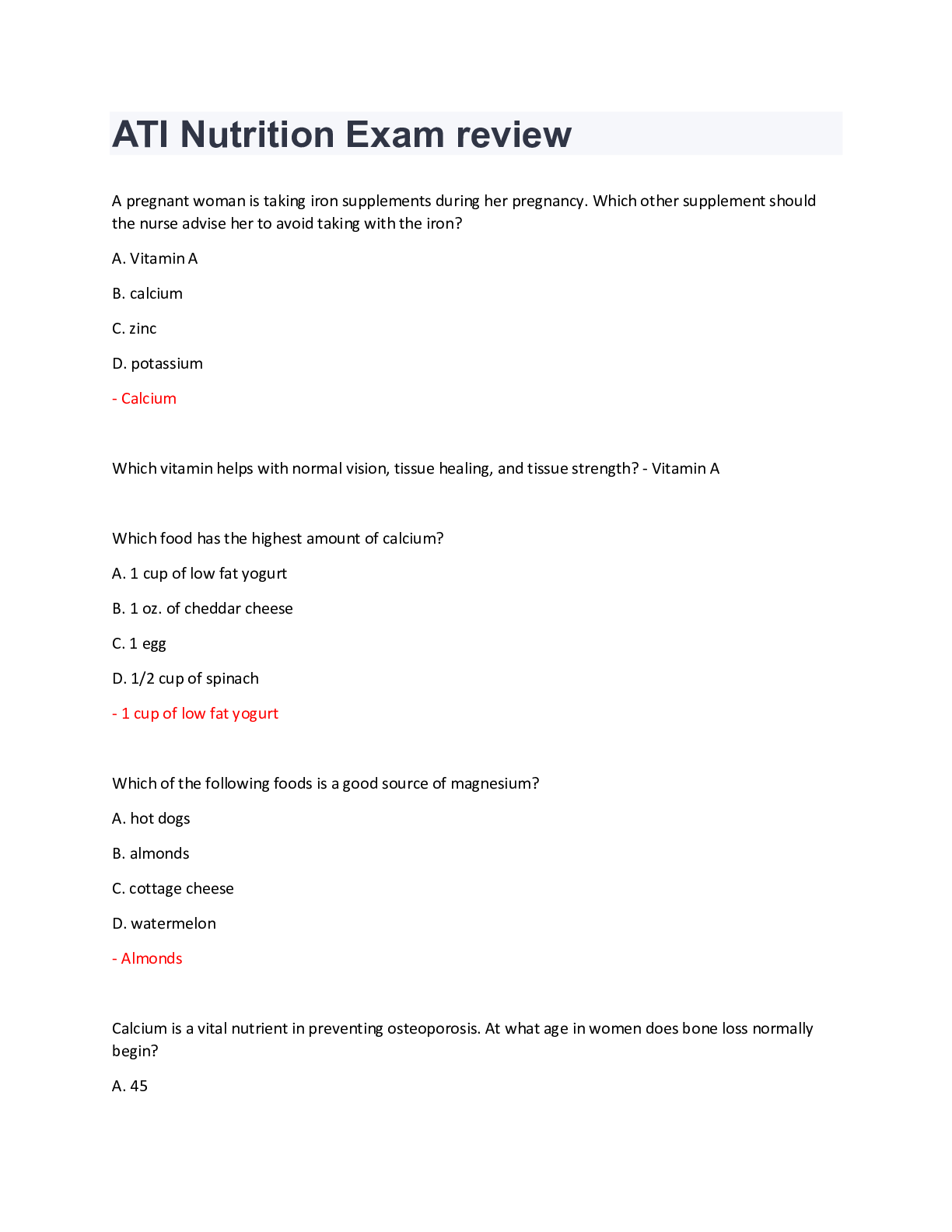 Preview image for ATI Nutrition Exam review